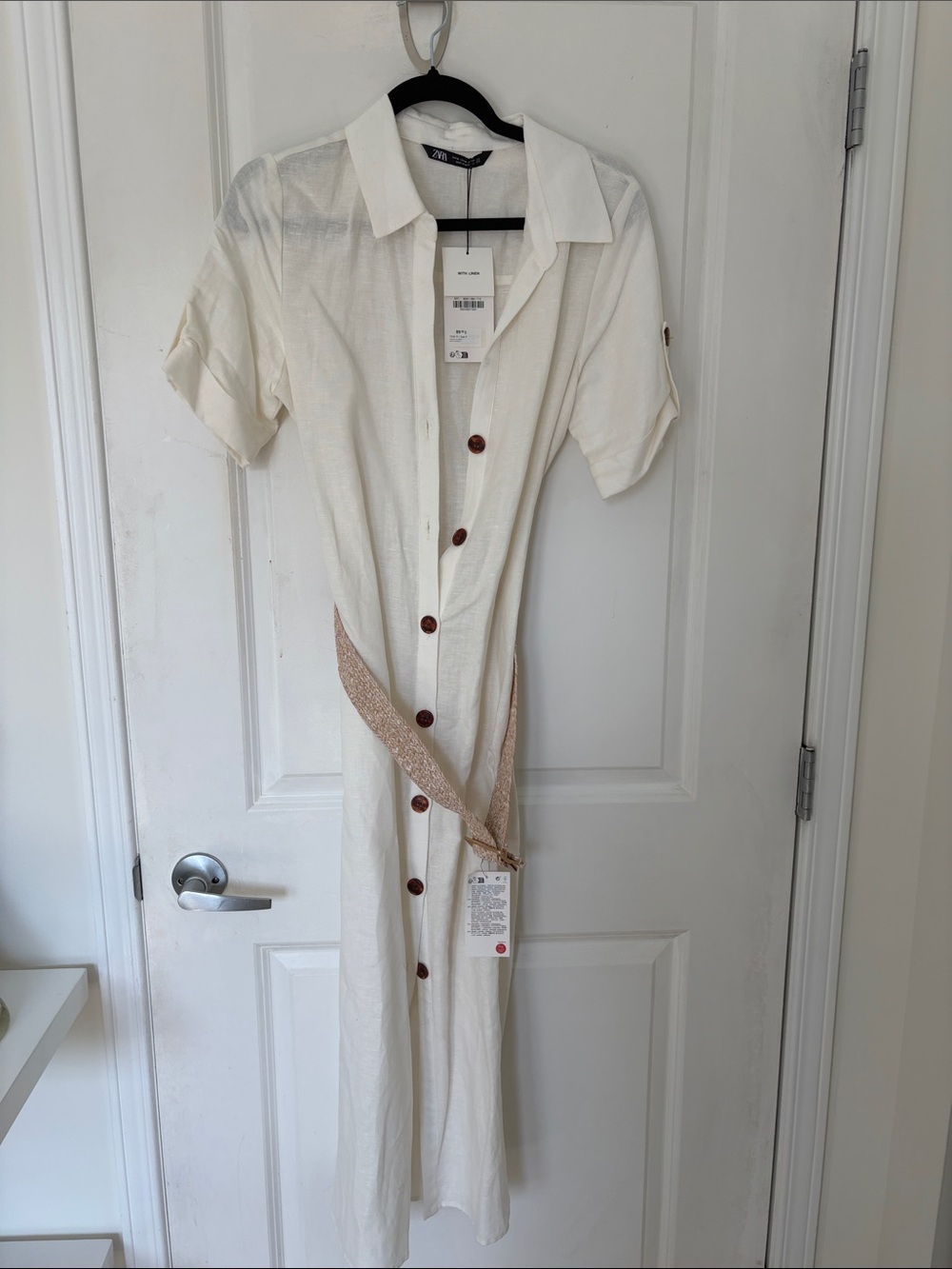 Zara Cream Maxi Shirt Dress with Woven Belt